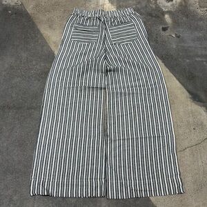 Evereve Wide Leg Linen Blend Pants Women’s Large Gray Striped 4 pocket pull on